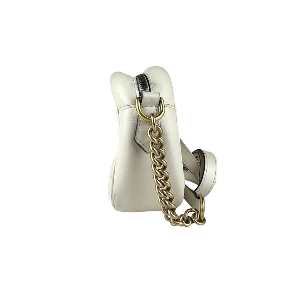 Gucci Marmont Ivory White Leather GG Shoulder Bag White